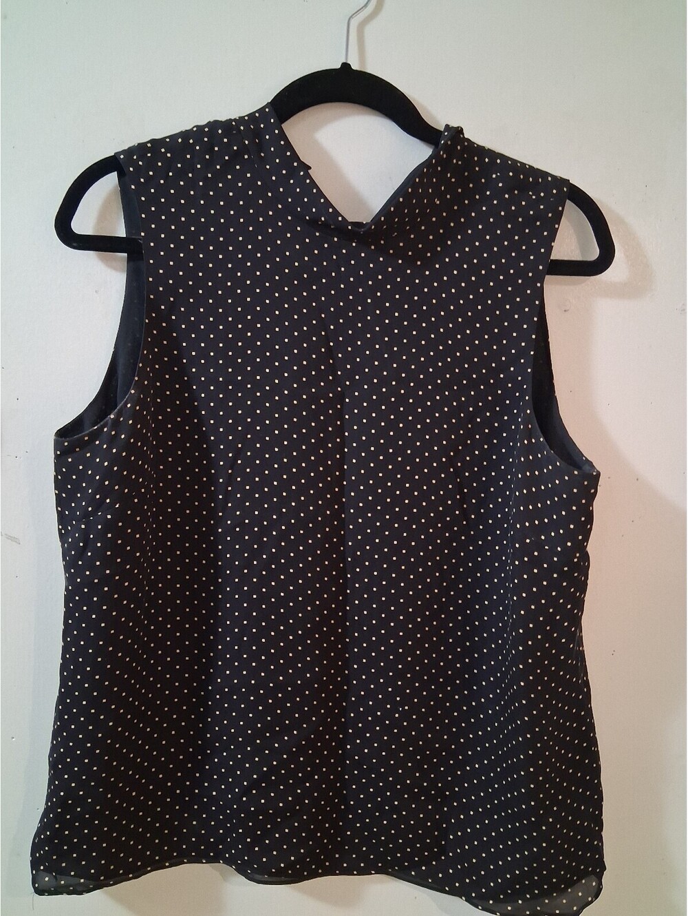 Rena‎ Rowan Sleeveless Black Silk Blouse with Cream Polka Dots Size 12
